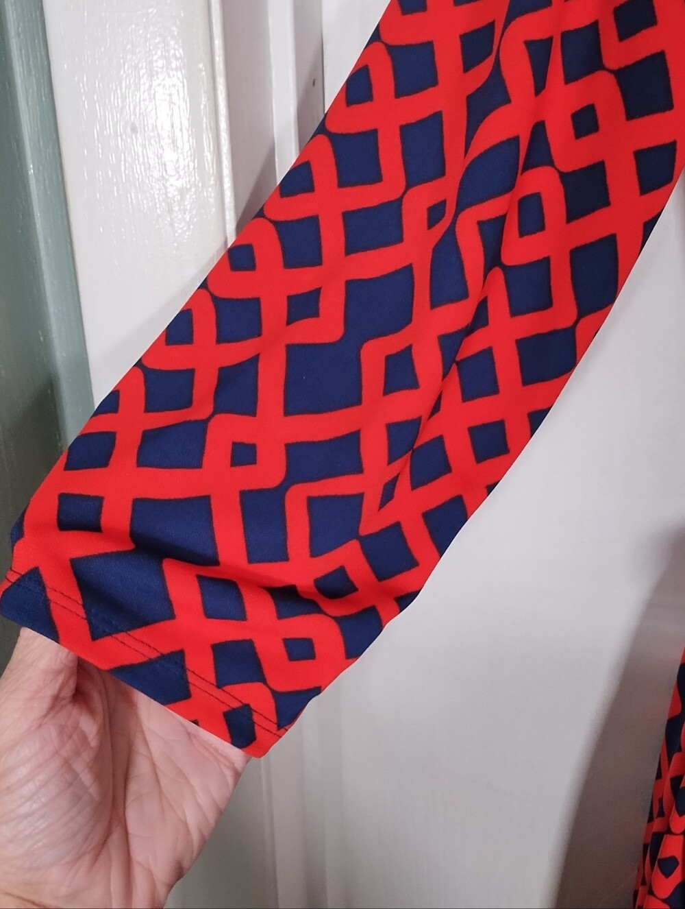 Liz Claiborne Dress Women's L Coral Blue Geometric Print Belted Faux Wrap - Picture 6 of 12